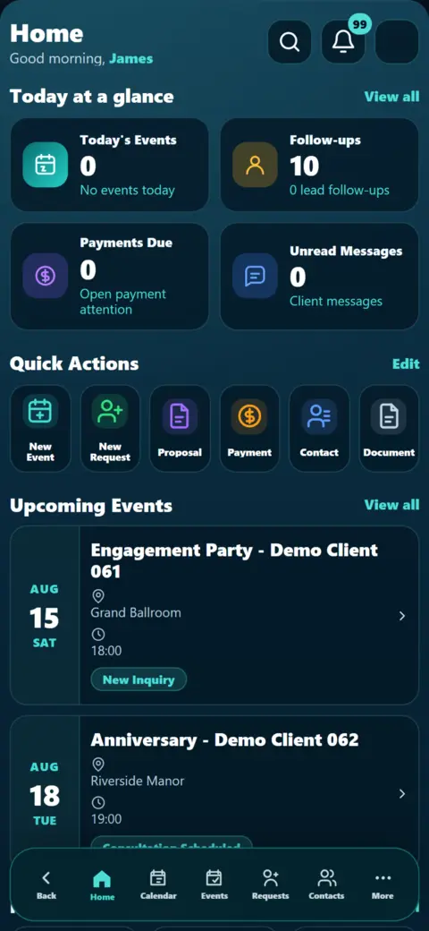 moniqOS mobile dashboard