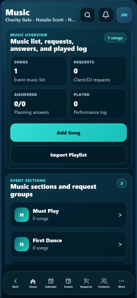 moniqOS mobile music planning